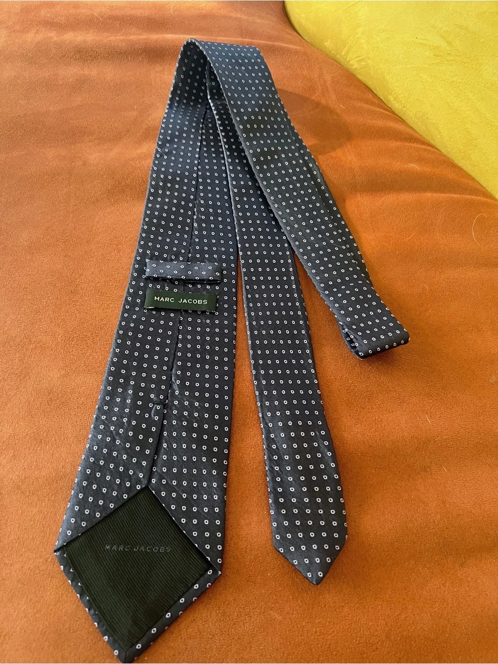 Marc Jacobs Navy Blue Tie with White Micro Circle Pattern